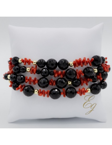 Egle gioielli | Bracciale in argento 925‰ dorato con ematite corallo e agata nera | C 118 BRN