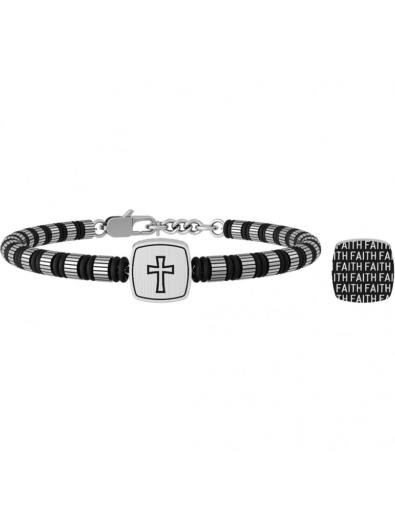 Kidult | Croce | Faith | Bracciale in acciaio PVD nero con pistra incisa | 732067