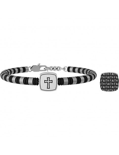 Kidult | Croce | Faith | Bracciale in acciaio PVD nero con pistra incisa | 732067