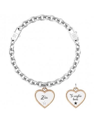 Kidult | Cuore | Zia Ti Voglio Bene | Bracciale in acciaio morbido con catena e ciondolo a cuore | 732023