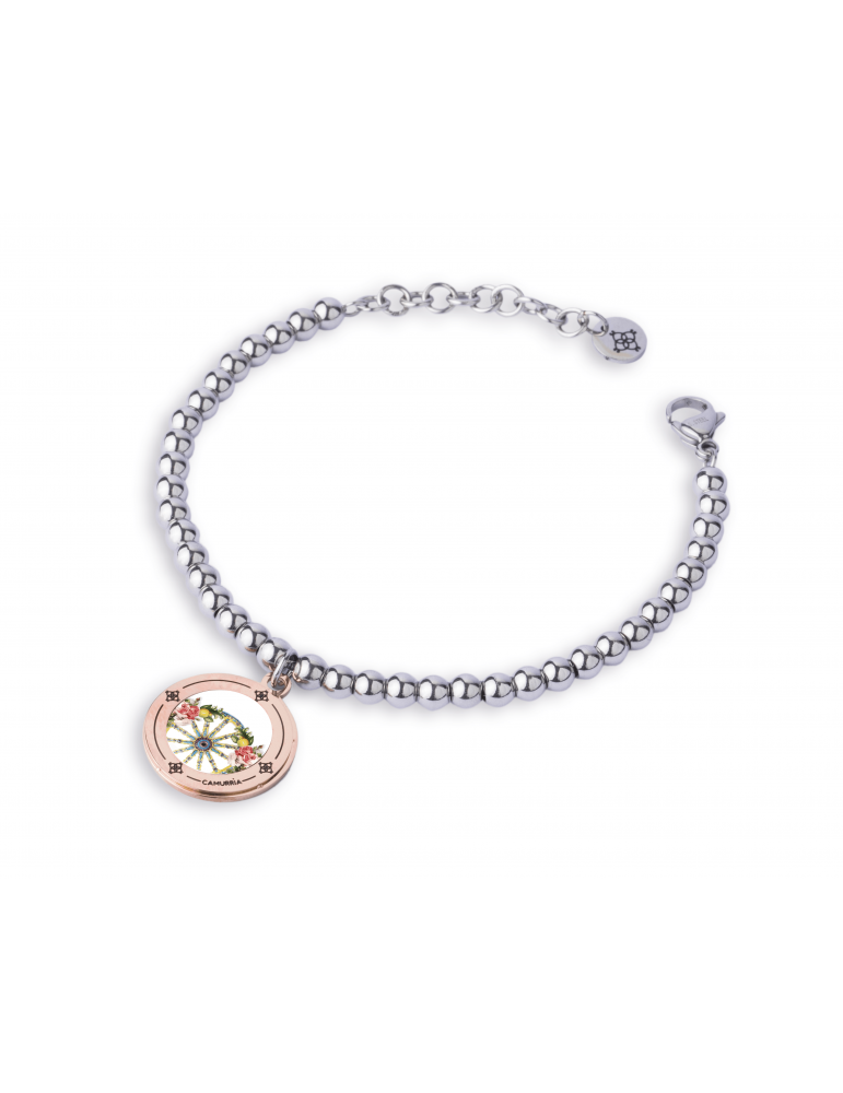 Camurria | A Tradizione | 'A Rosa | Bracciale pallinato in acciaio con ciondolo | CJ.BR22S.3