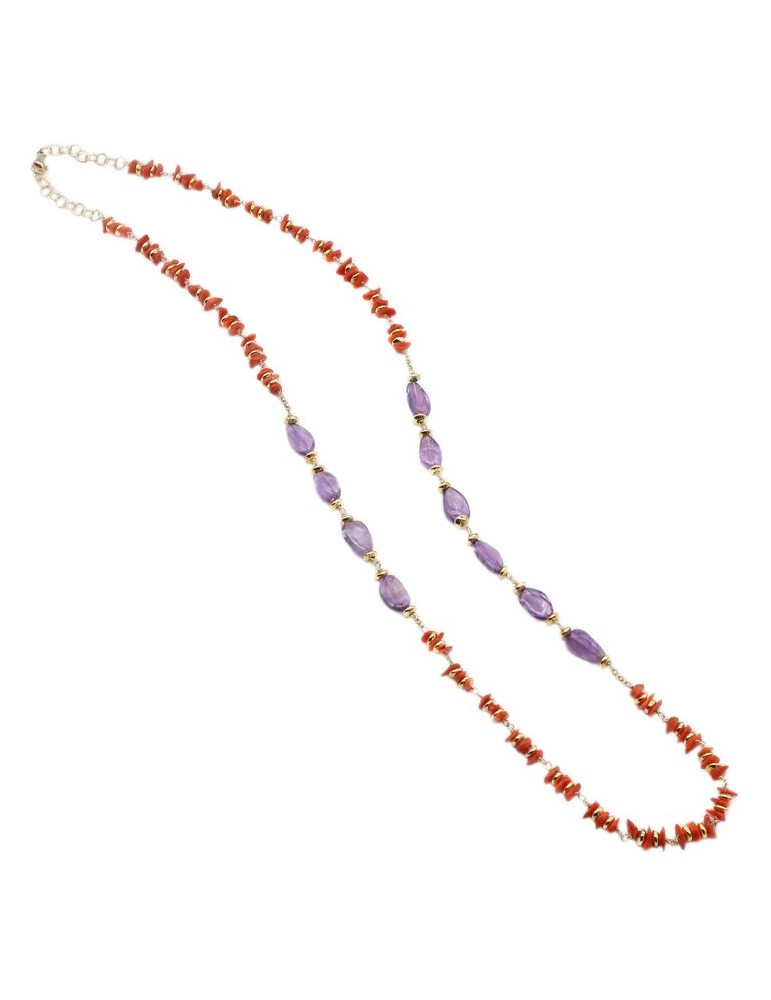 Koliè 925 | Keros | Collana in argento 925‰ dorato con corallo e fluorite | CL KEROS 13A