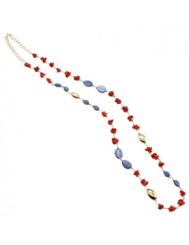 Koliè 925 | Hera | Collana in argento 925‰ dorato con corallo e cianite | CL HERA 03