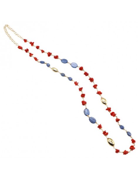 Koliè 925 | Hera | Collana in argento 925‰ dorato con corallo e cianite | CL HERA 03