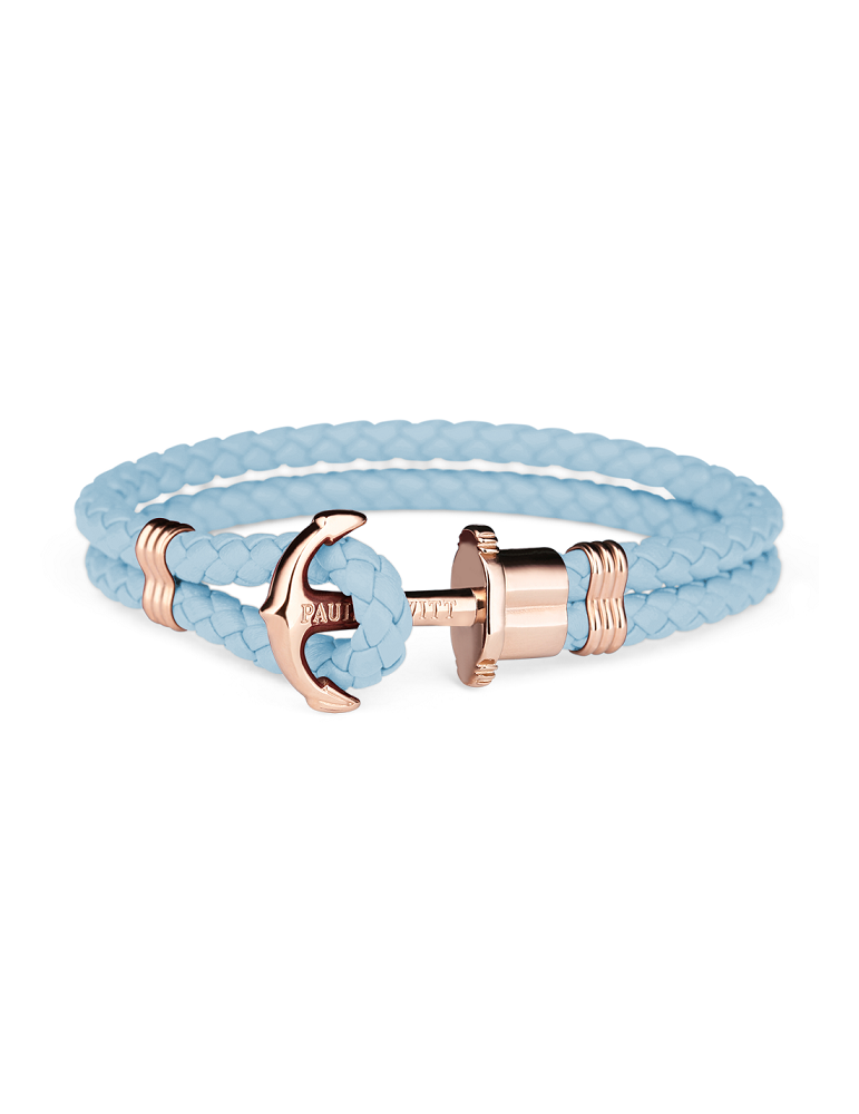 Paul Hewitt | PHrep | Bracciale in cuoio con ancora in acciaio PVD rosa | PH-PH-L-R-Ni-XL