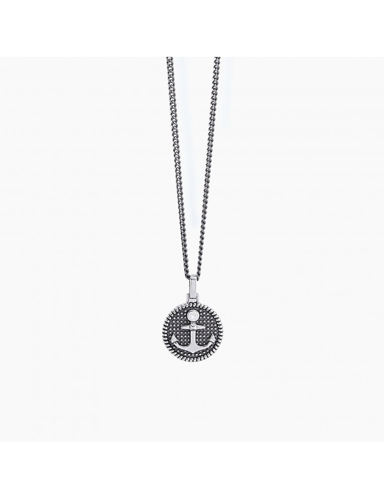 Mabina Gioielli | Navy Rule | Collana in argento 925‰ con ciondolo borchiato e ancora con zircone bianco | 553434