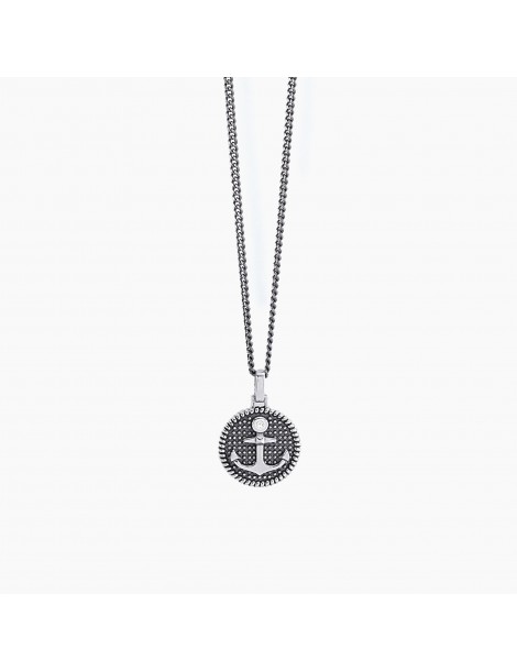 Mabina Gioielli | Navy Rule | Collana in argento 925‰ con ciondolo borchiato e ancora con zircone bianco | 553434