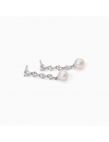 Mabina gioielli | Long Night | Orecchini in argento 925‰ con perle coltivate e zirconi bianchi | 563549