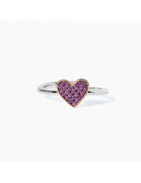 Mabina gioielli | One Love | Anello in argento 925‰ con cuore in pavè di rubini sintetici | 523130