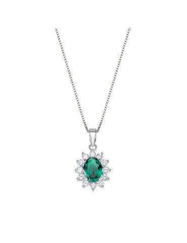 Amen | Lady | Collana in argento 925‰ con zirconi bianchi e zircone verde | CLLDGBBVE