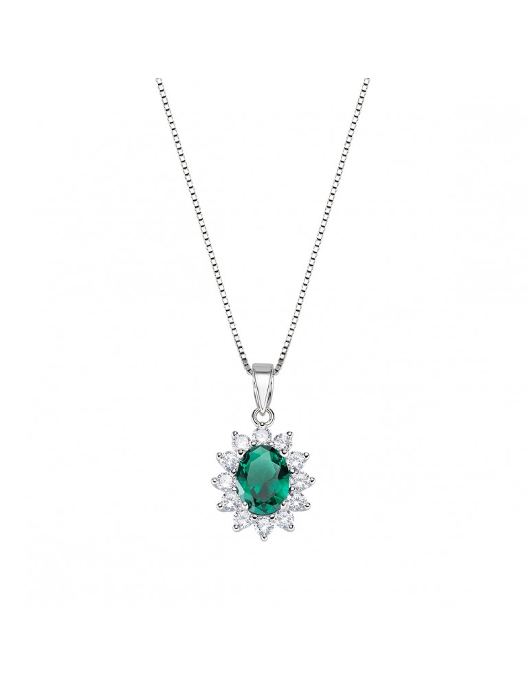 Amen | Lady | Collana in argento 925‰ con zirconi bianchi e zircone verde | CLLDGBBVE