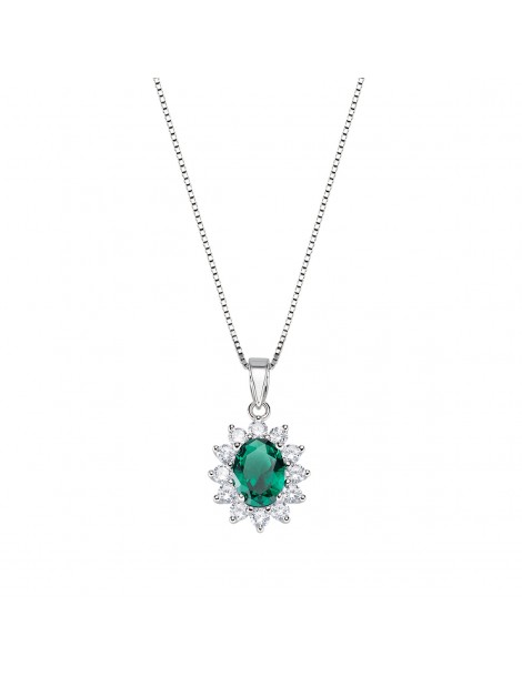 Amen | Lady | Collana in argento 925‰ con zirconi bianchi e zircone verde | CLLDGBBVE