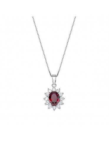 Amen, Lady, Collana in argento 925‰ con zirconi bianchi e zircone rosso. Referenza: CLLDGBBR