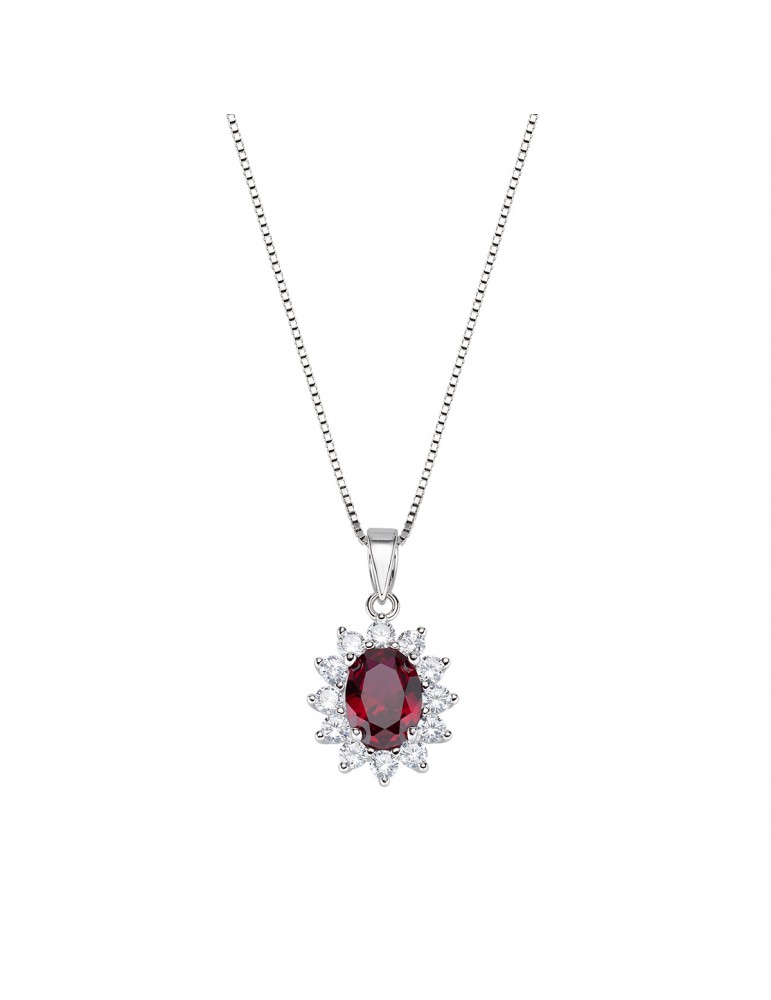 Amen, Lady, Collana in argento 925‰ con zirconi bianchi e zircone rosso. Referenza: CLLDGBBR