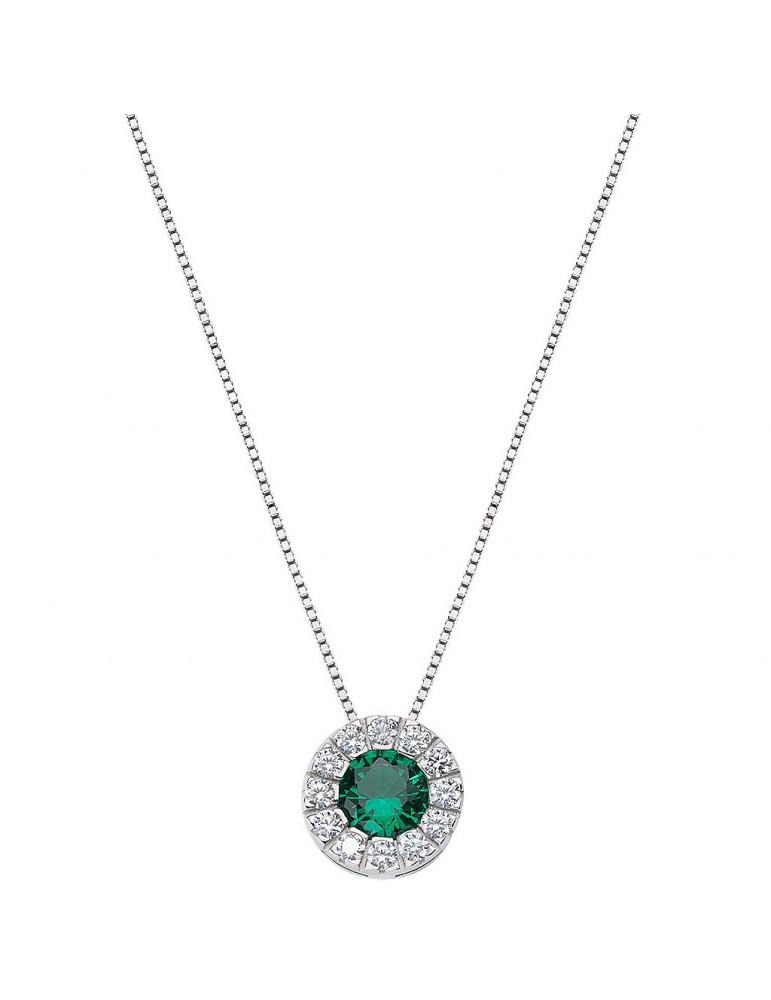 Amen | Diamond | Collana in argento 925‰ con zirconi bianchi e zircone verde | CLLUBBVZ