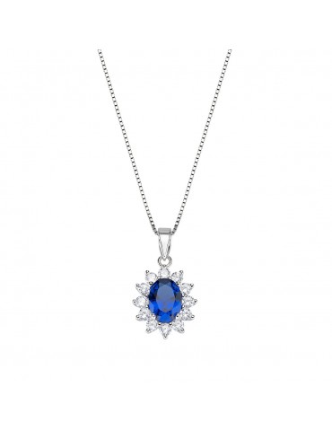 Amen | Lady | Collana in argento 925‰ con zirconi bianchi e zircone blu | CLLDGBBBL