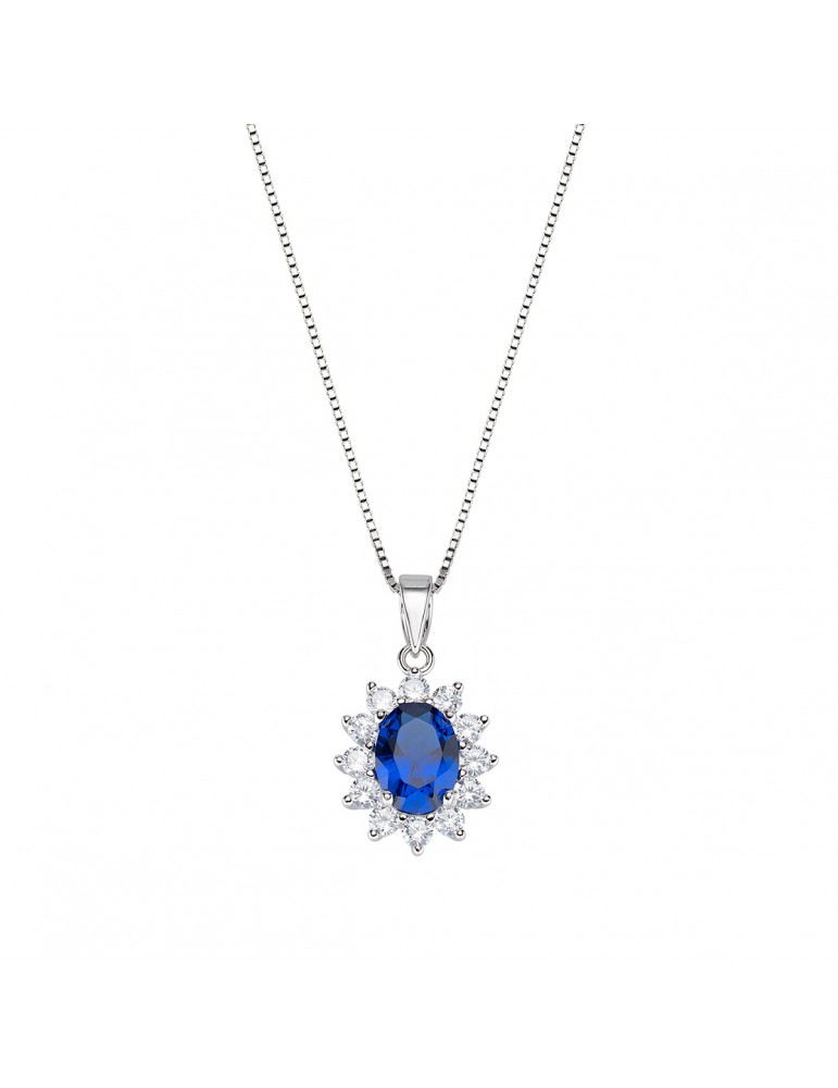 Amen | Lady | Collana in argento 925‰ con zirconi bianchi e zircone blu | CLLDGBBBL