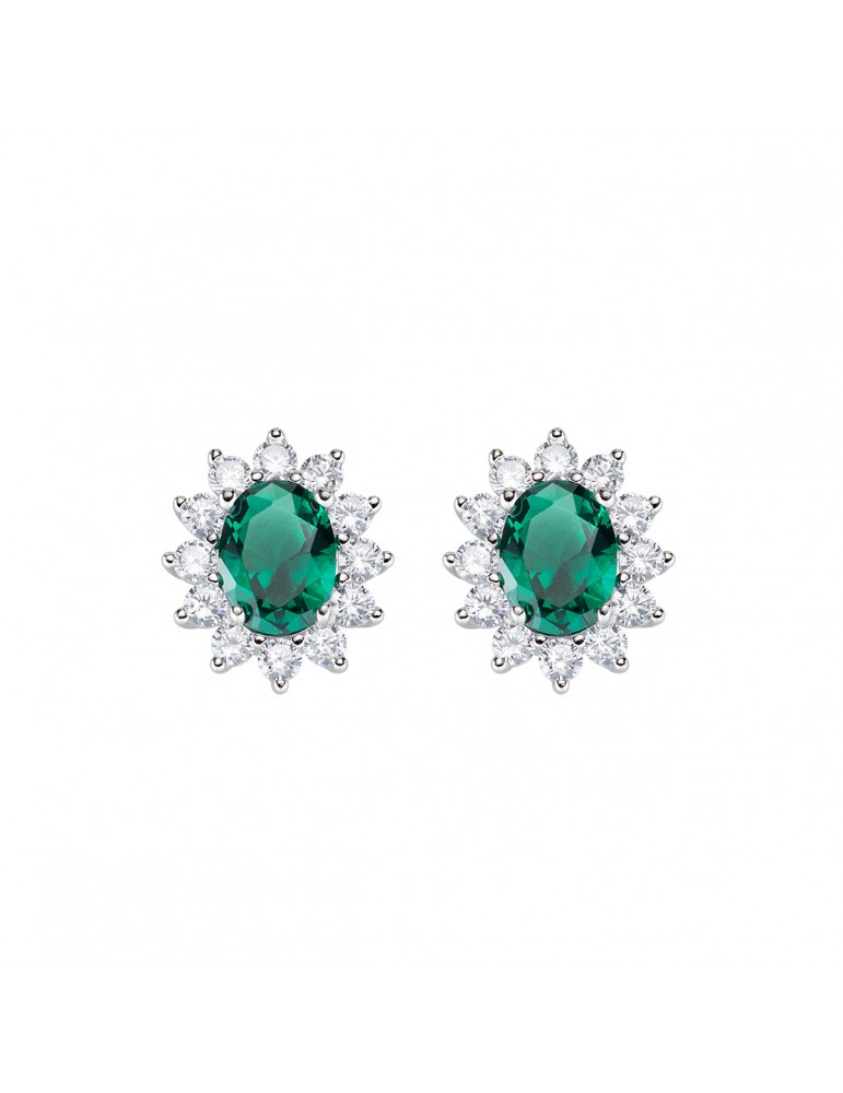 Amen | Lady | Orecchini in argento 925‰ con zircone verde e zirconi bianchi | ORLDMBBVE