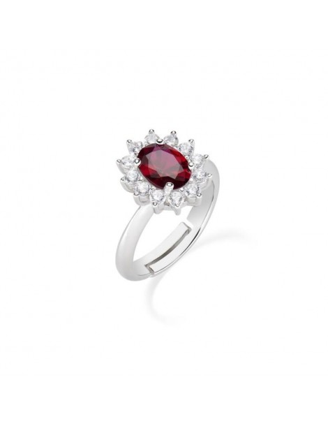 Amen | Lady | Anello in argento 925‰ con zircone rosso e zirconi bianchi | ANLDGBBR