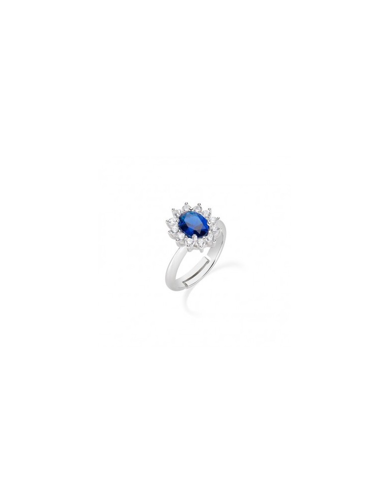 Amen | Lady | Anello in argento 925‰ con zircone blu e zirconi bianchi | ANLDGBBBL