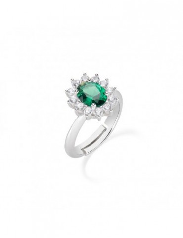 Amen | Lady | Anello in argento 925‰ con zircone verde e zirconi bianchi | ANLDGBBVE