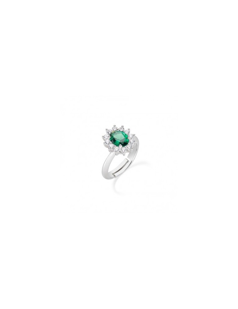 Amen | Lady | Anello in argento 925‰ con zircone verde e zirconi bianchi | ANLDGBBVE