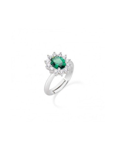 Amen | Lady | Anello in argento 925‰ con zircone verde e zirconi bianchi | ANLDGBBVE