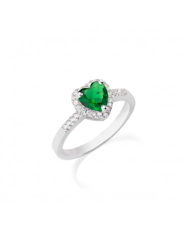 Amen | Titanic | Anello in argento 925‰ con cuore in zircone verde e zirconi bianchi | ANTICBVE