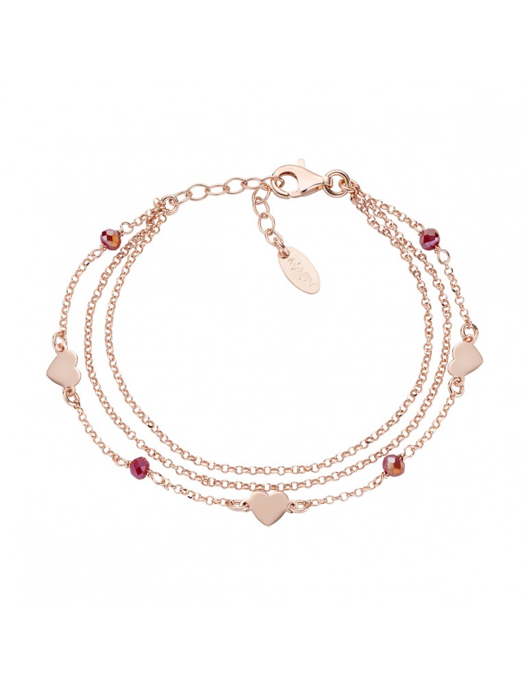 Amen | Elegance | Bracciale in argento 925‰ con cuoricini e cristalli rossi | BRMFCURR