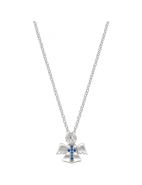 Amen | Gioia Di Mamma | Collana in argento 925‰ con angioletto e zirconi bianchi e blu | CLPANBBBL