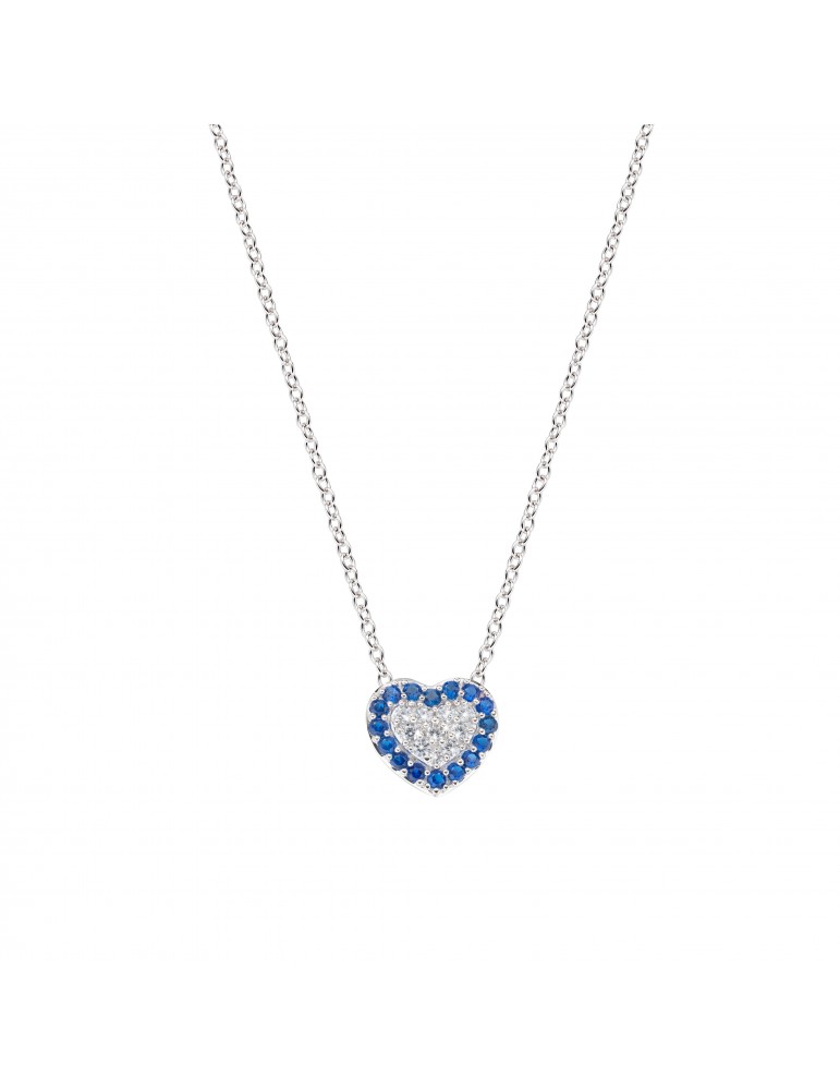 Amen | Gioia Di Mamma | Collana in argento 925‰ con cuore e zirconi bianchi e zirconi blu | CLPHBBBL