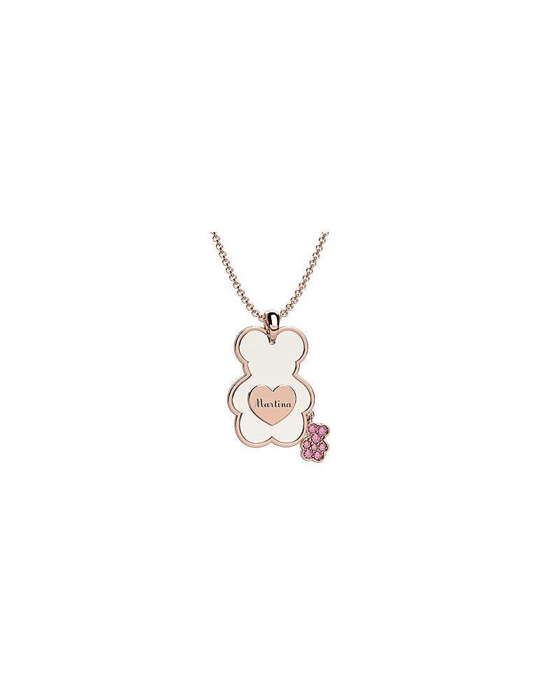 Nanan | Nanàn Bijou | Collana in oro 9KT con orso in ceramica e corindone rosa | NGIO0016