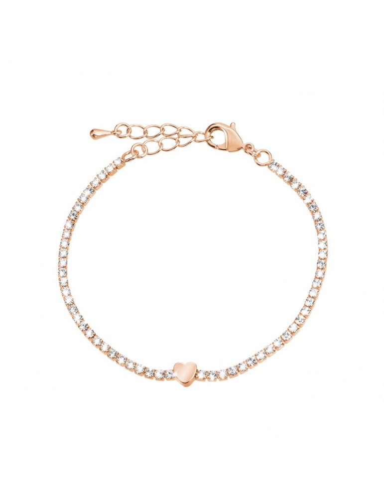 Stroili | Romantic Shine | Bracciale tennis con cuore in metallo rosato con cristalli bianchi | 1658248