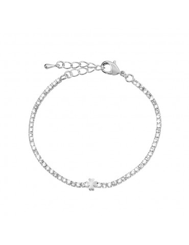 Stroili | Romantic Shine | Bracciale tennis in metallo con quadrifoglio e cristalli bianchi | 1658254