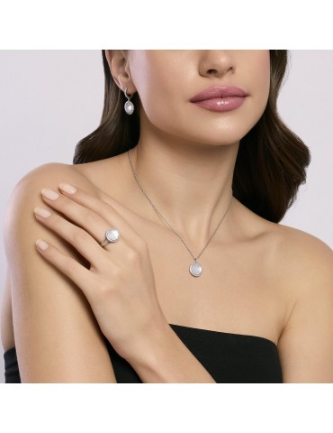 Mabina gioielli | Diva | Cerchi in argento 925‰ con pendente in madreperla e zirconi bianchi | 563585