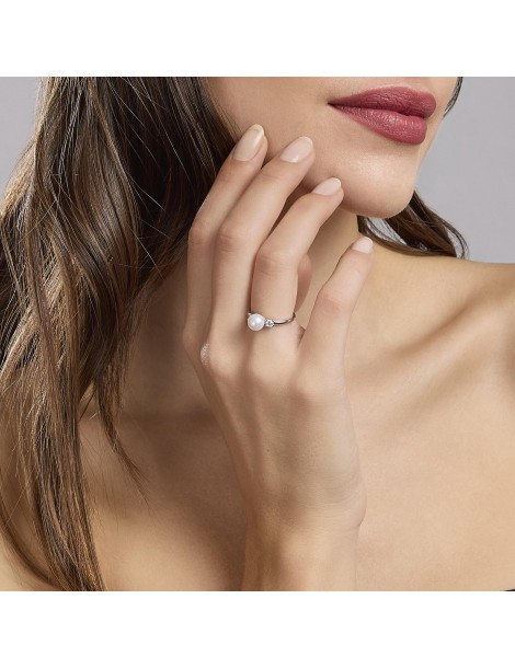 Mabina gioielli | Mon Chèri | Anello in argento 925‰ con perla coltivata e zirconi bianchi | 523283