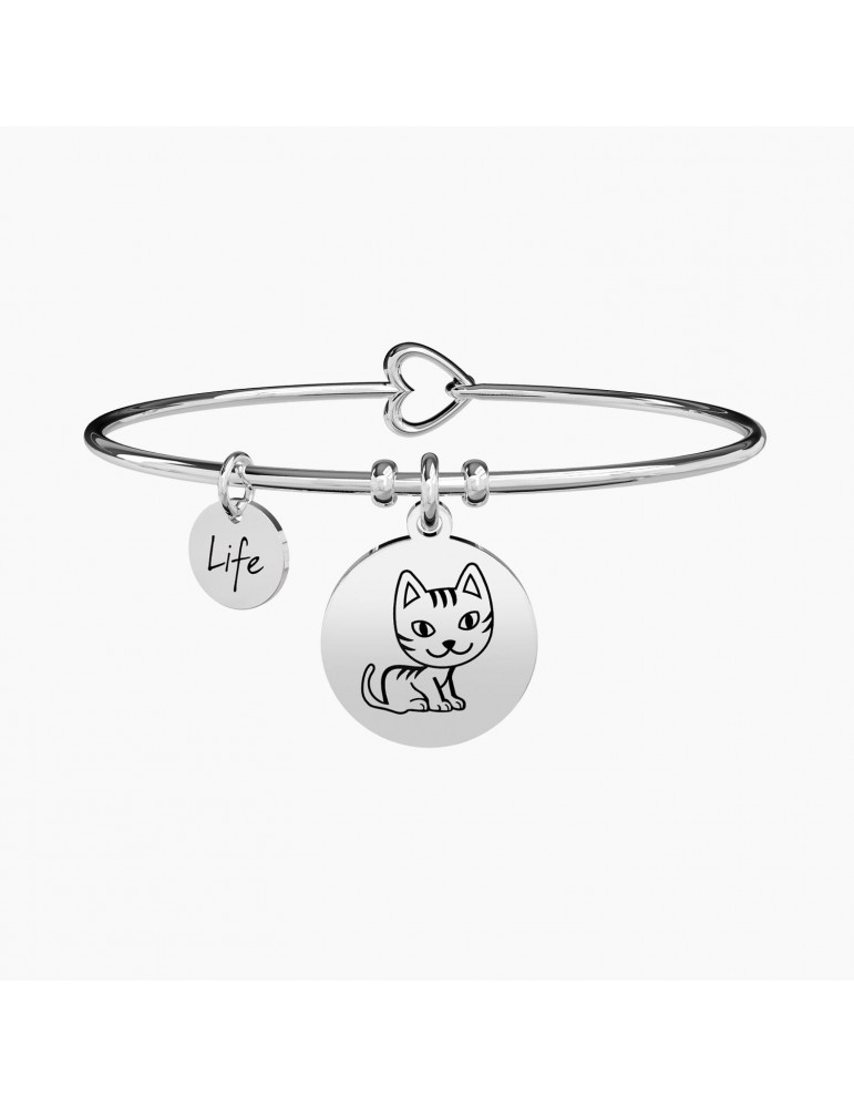 Kidult | Gatto | Compagnia | Bracciale in acciaio rigido con ciondolo inciso | 731373