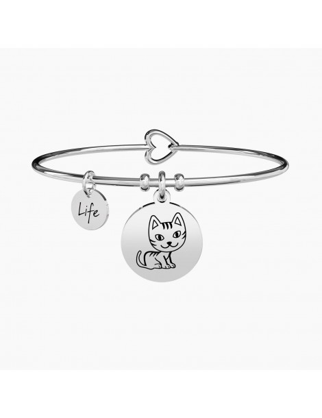 Kidult | Gatto | Compagnia | Bracciale in acciaio rigido con ciondolo inciso | 731373