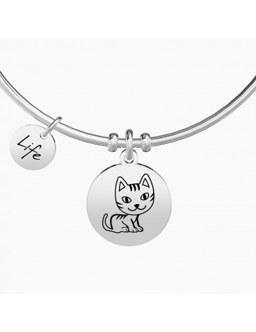 Kidult | Gatto | Compagnia | Bracciale in acciaio rigido con ciondolo inciso | 731373