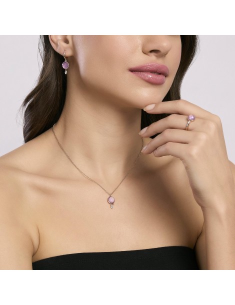 Mabina gioielli | Colette | Anello in argento 925‰ rosato con giada lavanda e zirconi bianchi | 523301