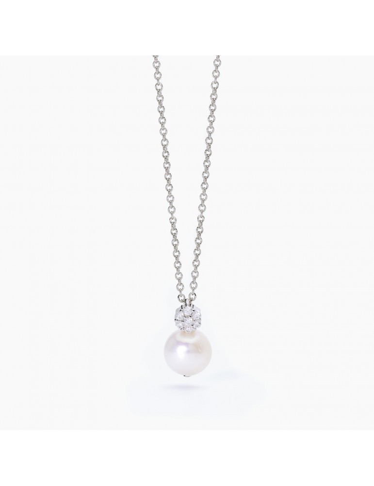 Mabina gioielli | Fior Fiore | Collana in argento 925‰ con perla coltivata e zircone bianco | 553546