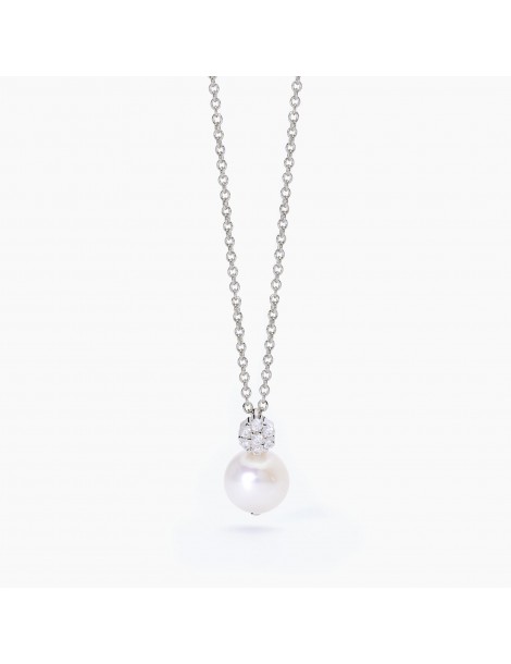 Mabina gioielli | Fior Fiore | Collana in argento 925‰ con perla coltivata e zircone bianco | 553546