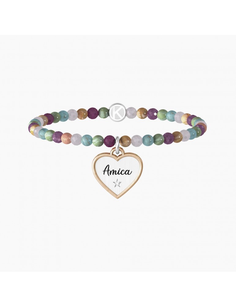 Kidult | Cuore | Amica | Bracciale elastico con pietre multicolor e ciondolo a cuore | 732141