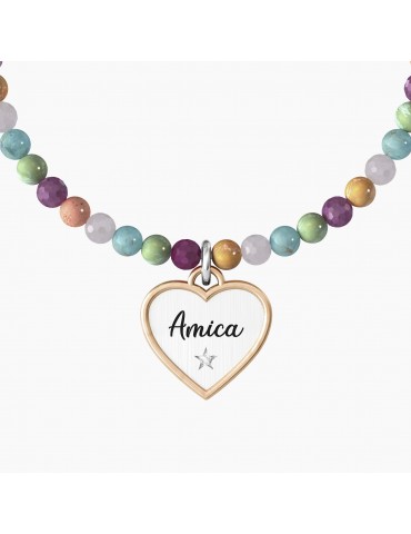 Kidult | Cuore | Amica | Bracciale elastico con pietre multicolor e ciondolo a cuore | 732141