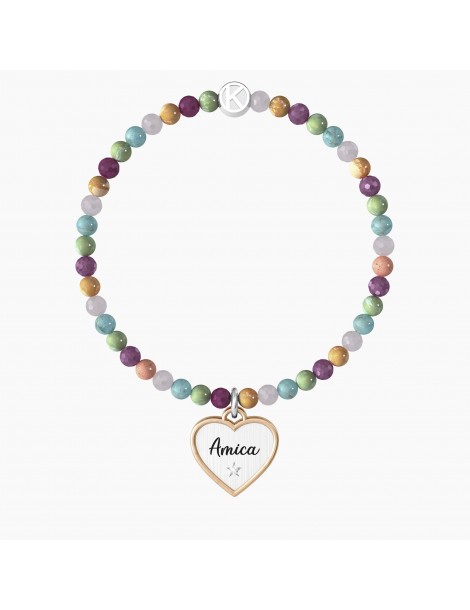 Kidult | Cuore | Amica | Bracciale elastico con pietre multicolor e ciondolo a cuore | 732141