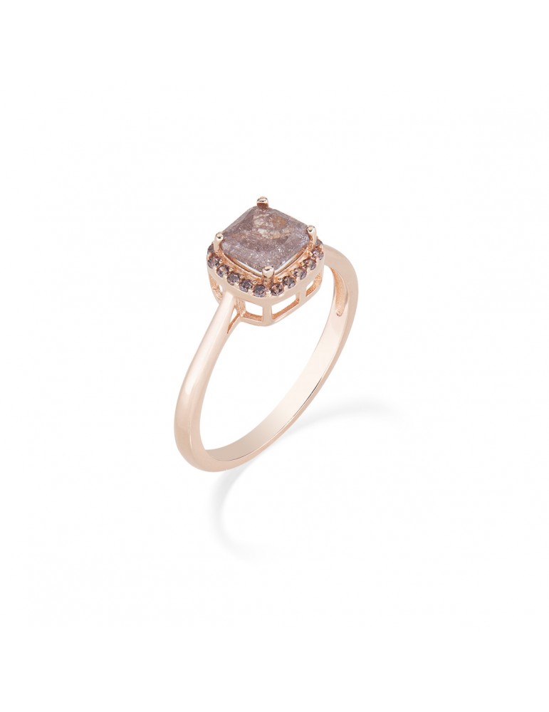 Amen | Icy Diamonds | Anello in argento 925‰ rosato con creek stone e zirconi marroni | RCRQRBRBRZ