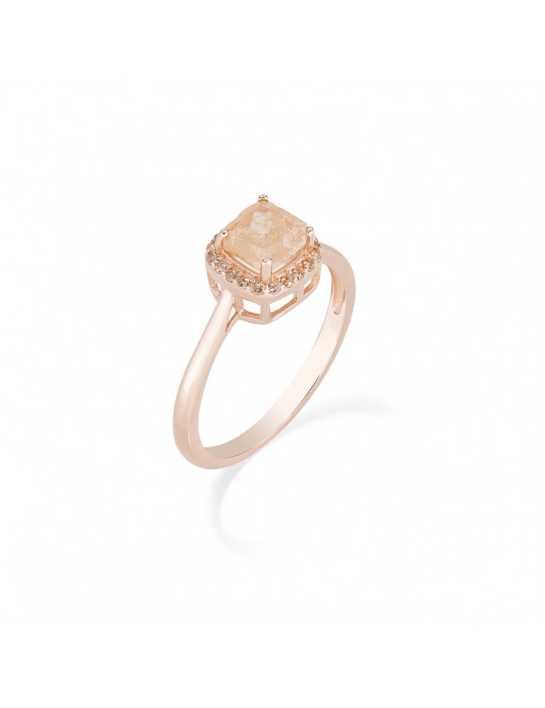 Amen | Icy Diamonds | Anello in argento 925‰ rosato con creek stone e zirconi champagne | RCRQRCHCHZ