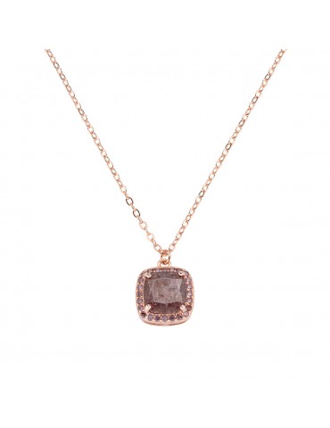 Amen | Icy Diamonds | Collana in argento 925‰ rosato con creek stone e zirconi marroni | CLCRQRBRBRZ