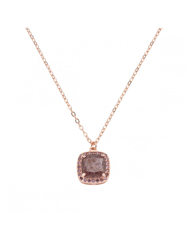 Amen | Icy Diamonds | Collana in argento 925‰ rosato con creek stone e zirconi marroni | CLCRQRBRBRZ