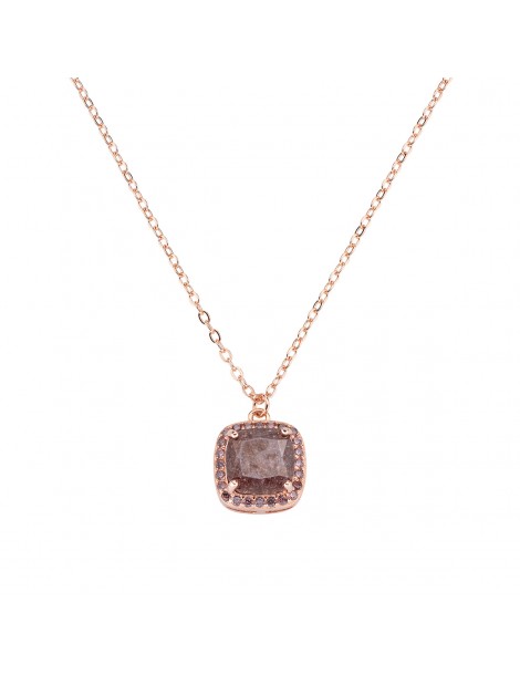 Amen | Icy Diamonds | Collana in argento 925‰ rosato con creek stone e zirconi marroni | CLCRQRBRBRZ